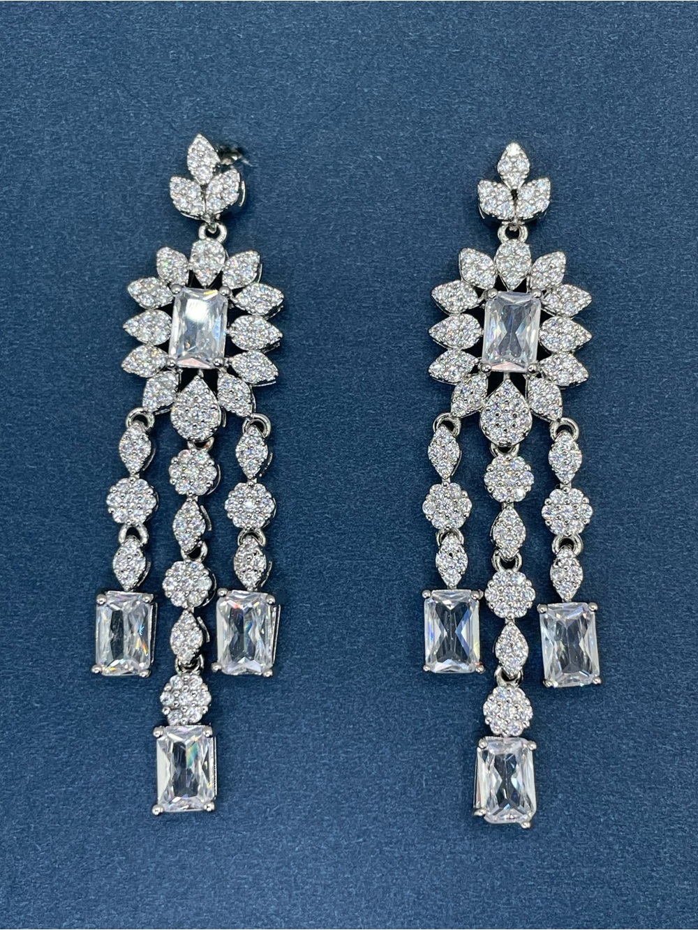 Swarovski Crystal Elements White Crystal Statement Dangle Bridal Earrings Formal